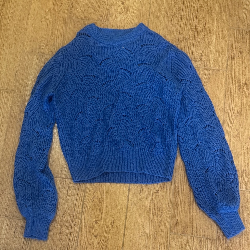 ROLLA'S Royal Blue Openwork Crewneck Sweater